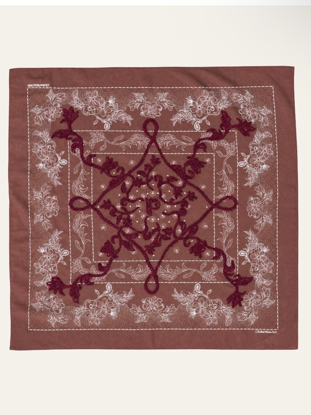NWT Pendleton Embroidered Bandana Raisin Floral Cotton Scarf Western Boho - red